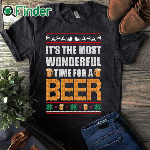 black T shirt It's The Most Wonderful Time For A Beer Funny Ugly Christmas Sweatshirt