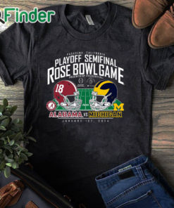 black T shirt Michigan Wolverines vs Alabama Crimson Tide Playoff Semifinal 2024 Rose Bowl T Shirt