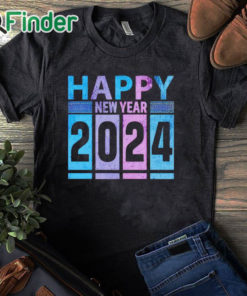 black T shirt Vintage Happy New Year 2024 fun shirt