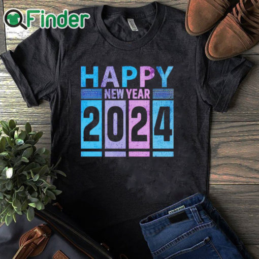 black T shirt Vintage Happy New Year 2024 fun shirt