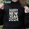 black hoodie HAPPY NEW YEAR 2024 Letter Pattern Print Shirt