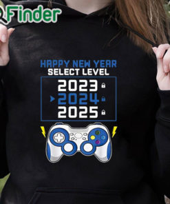 black hoodie Happy New Year 2024 And Gamepad Print Unisex Shirt