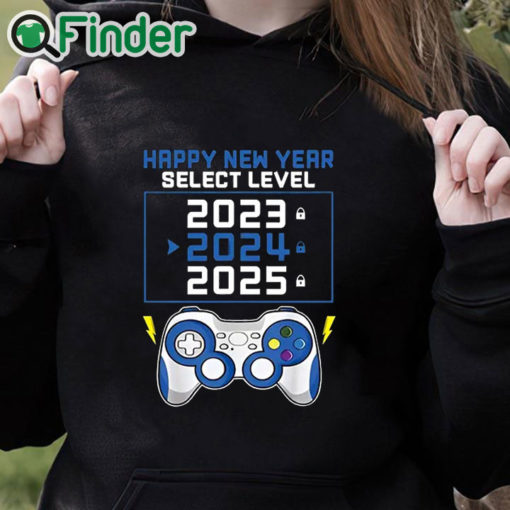 black hoodie Happy New Year 2024 And Gamepad Print Unisex Shirt