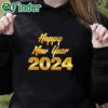 black hoodie Happy New Year 2024 Letter Print Casual Sweatshirt