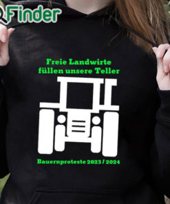 black hoodie Harald Schmidt Freie Landwirte Fullen Unsere Teller Shirt