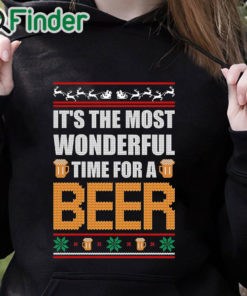 black hoodie It's The Most Wonderful Time For A Beer Funny Ugly Christmas Sweatshirt