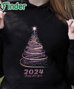 black hoodie New Year Shirt for Women 2024 Happy New Year Letter Printed T shirt