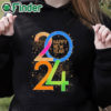 black hoodie Official Happy New Year 2024 Letter Print Casual Shirt
