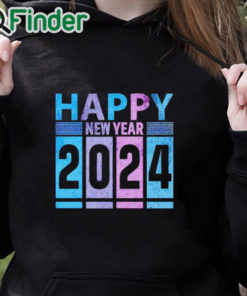 black hoodie Vintage Happy New Year 2024 fun shirt