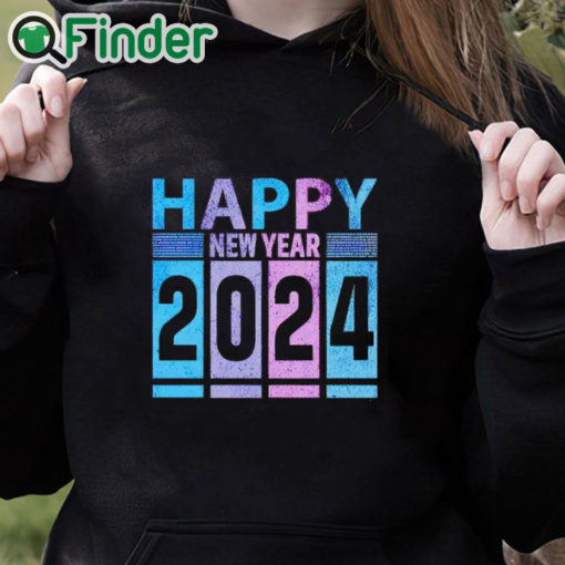 black hoodie Vintage Happy New Year 2024 fun shirt