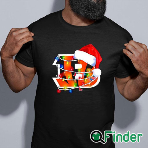 black shirt Cincinnati Bengals Santa Hat Christmas Lights Sweatshirt