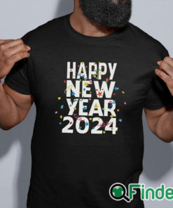 black shirt HAPPY NEW YEAR 2024 Letter Pattern Print Shirt