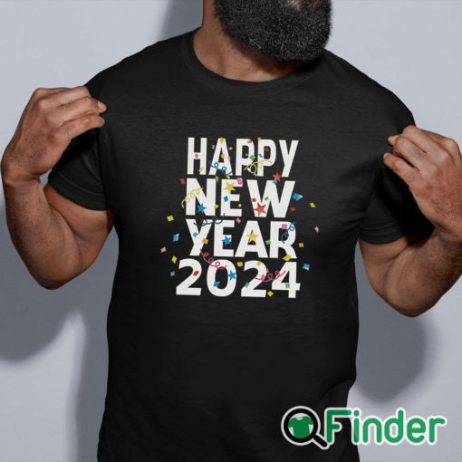 black shirt HAPPY NEW YEAR 2024 Letter Pattern Print Shirt