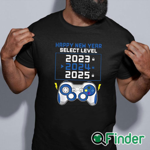 black shirt Happy New Year 2024 And Gamepad Print Unisex Shirt