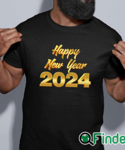 black shirt Happy New Year 2024 Letter Print Casual Sweatshirt