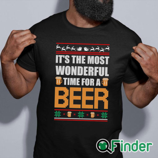 black shirt It's The Most Wonderful Time For A Beer Funny Ugly Christmas Sweatshirt