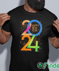 black shirt Official Happy New Year 2024 Letter Print Casual Shirt
