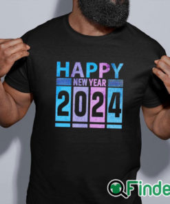 black shirt Vintage Happy New Year 2024 fun shirt