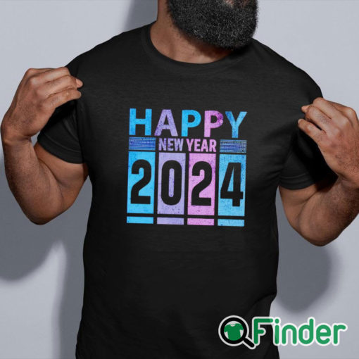 black shirt Vintage Happy New Year 2024 fun shirt