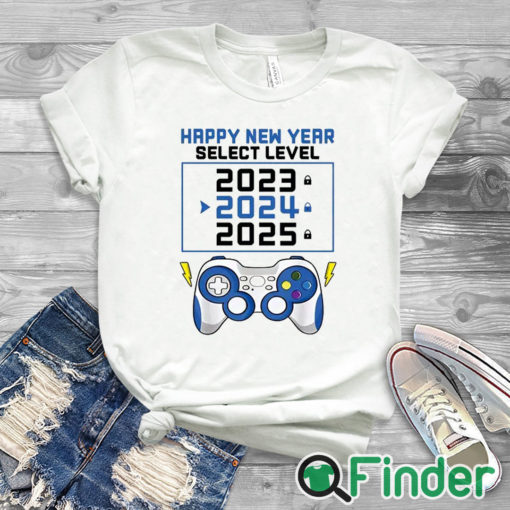 white T shirt Happy New Year 2024 And Gamepad Print T shirt