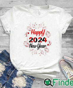 white T shirt Happy New Year 2024 Letter Print Casual T shirt