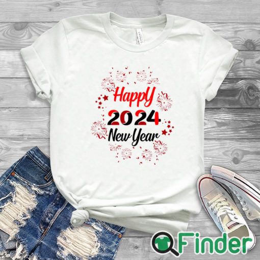 white T shirt Happy New Year 2024 Letter Print Casual T shirt