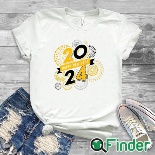 white T shirt Happy New Year Shirt for Women 2024 Letter Printed Shirt