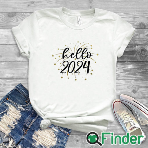 white T shirt Hello 2024 Print Women T shirt Happy New Year Party Female Outfit Tops Winter Holiday