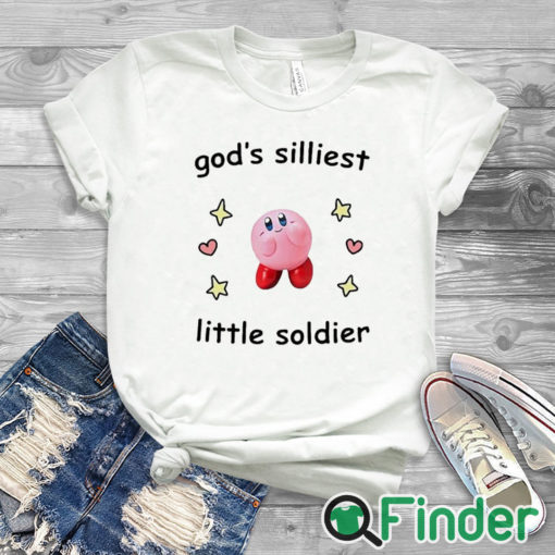 white T shirt Kirby God's Silliest Little Soldier Shirt