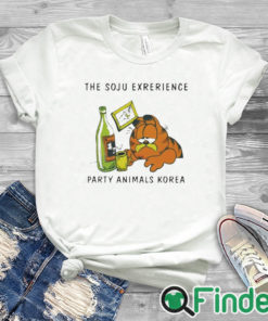 white T shirt The Soju Experience Party Animals Korea Shirt Garfield Cat