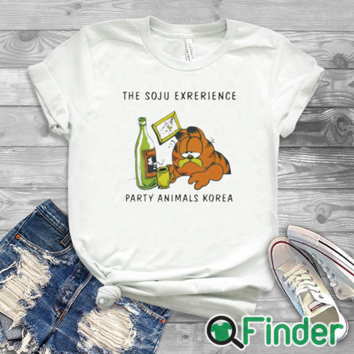 white T shirt The Soju Experience Party Animals Korea Shirt Garfield Cat