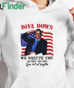 white hoodie Diva Down We Salute You George Santos Shirt
