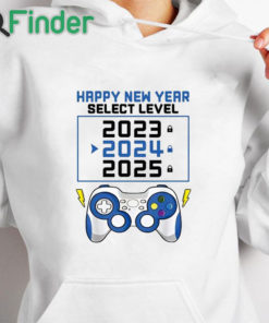 white hoodie Happy New Year 2024 And Gamepad Print T shirt