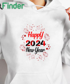 white hoodie Happy New Year 2024 Letter Print Casual T shirt