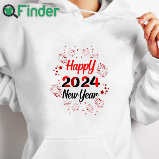 white hoodie Happy New Year 2024 Letter Print Casual T shirt