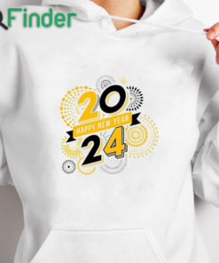 white hoodie Happy New Year Shirt for Women 2024 Letter Printed Shirt