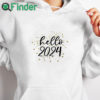 white hoodie Hello 2024 Print Women T shirt Happy New Year Party Female Outfit Tops Winter Holiday