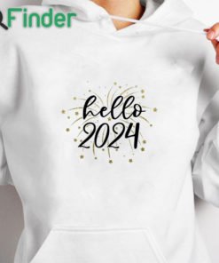 white hoodie Hello 2024 Print Women T shirt Happy New Year Party Female Outfit Tops Winter Holiday