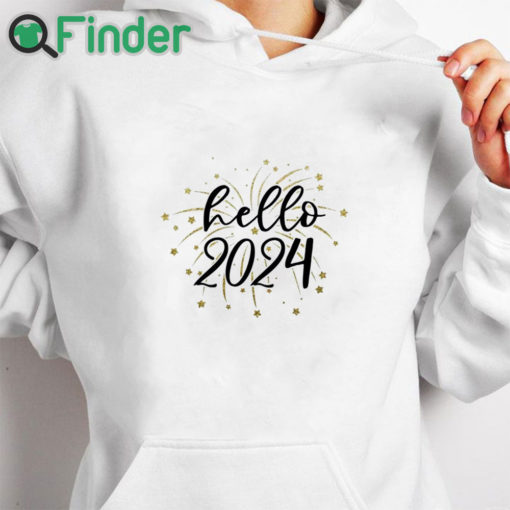 white hoodie Hello 2024 Print Women T shirt Happy New Year Party Female Outfit Tops Winter Holiday