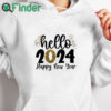 white hoodie Hello 2024 Print Women T shirt Happy New Year Party Female Outfit Tops Winter Holiday Short