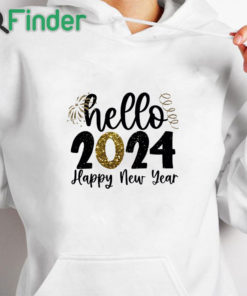 white hoodie Hello 2024 Print Women T shirt Happy New Year Party Female Outfit Tops Winter Holiday Short