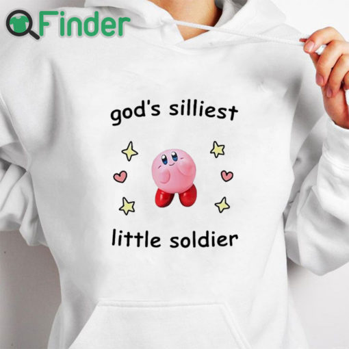 white hoodie Kirby God's Silliest Little Soldier Shirt