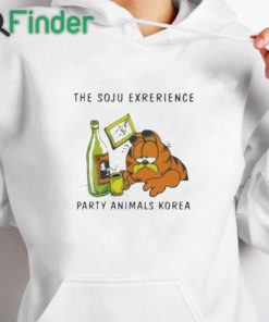 white hoodie The Soju Experience Party Animals Korea Shirt Garfield Cat