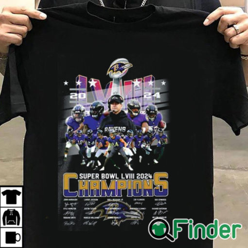 T shirt black Ravens Super Bowl LVIII 2024 Champions Signatures Shirt