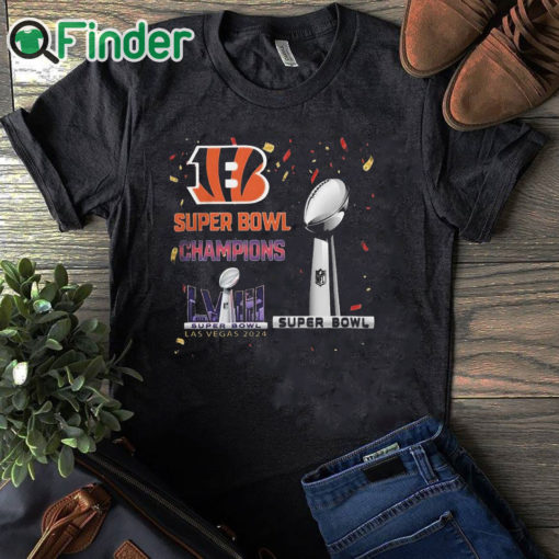 black T shirt Bengals Super Bowl Champions LVIII Las Vegas 2024 Shirt