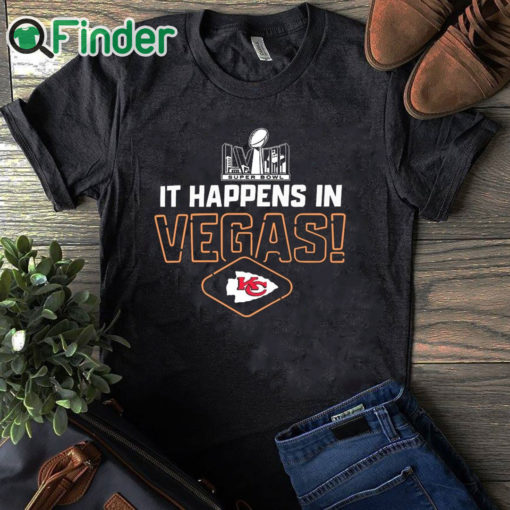 black T shirt Official 2024 It happens in Vegas Kansas City Chiefs Super Bowl LVII t shirt