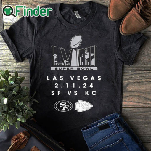 black T shirt Official kansas City Chiefs vs. San Francisco 49ers Super Bowl LVIII Las Vegas 2.11,2024 Shirt