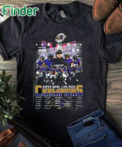 black T shirt Ravens Super Bowl LVIII 2024 Champions Signatures Shirt