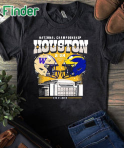 black T shirt Washington Huskies vs Michigan Wolverines CFP National Championship Houston 2024 shirt