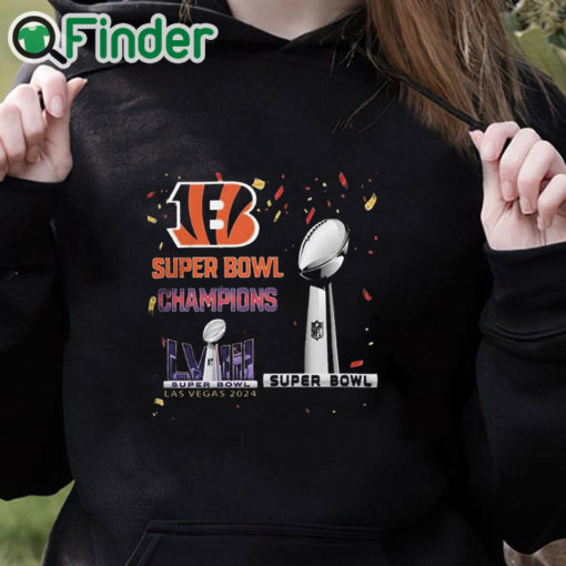 black hoodie Bengals Super Bowl Champions LVIII Las Vegas 2024 Shirt